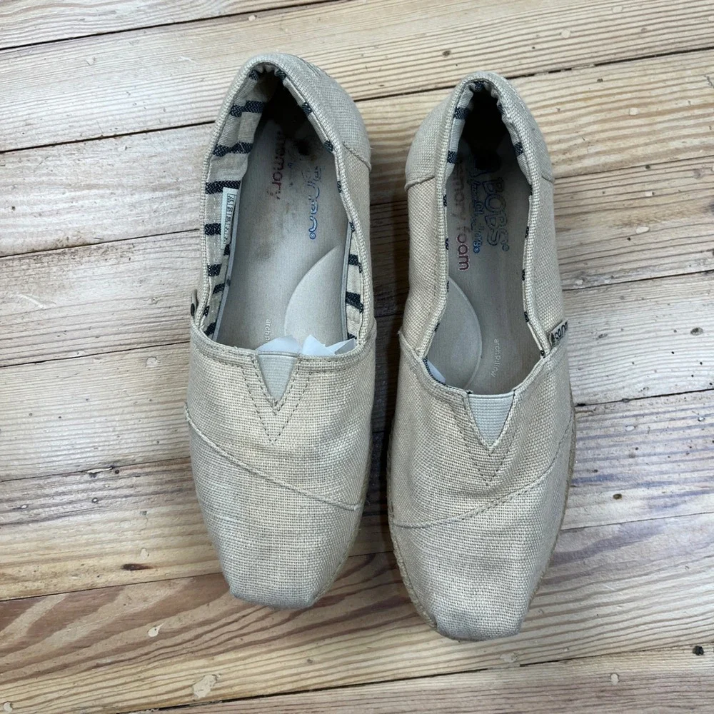 Skechers BOBS Highlights 2.0 Natural Canvas Espadrille Platform Shoes 8 boho tan